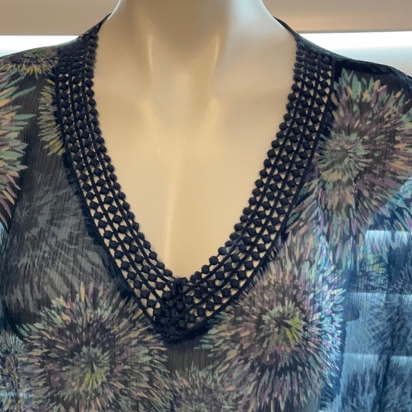 a.n.a Blue Sheer Blouse with Short Sleeves - Picture 2 of 8